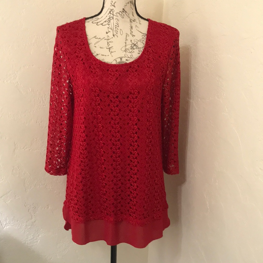 Jm Collection Beautiful Ruby Red Blouse. Size Lar… - image 1